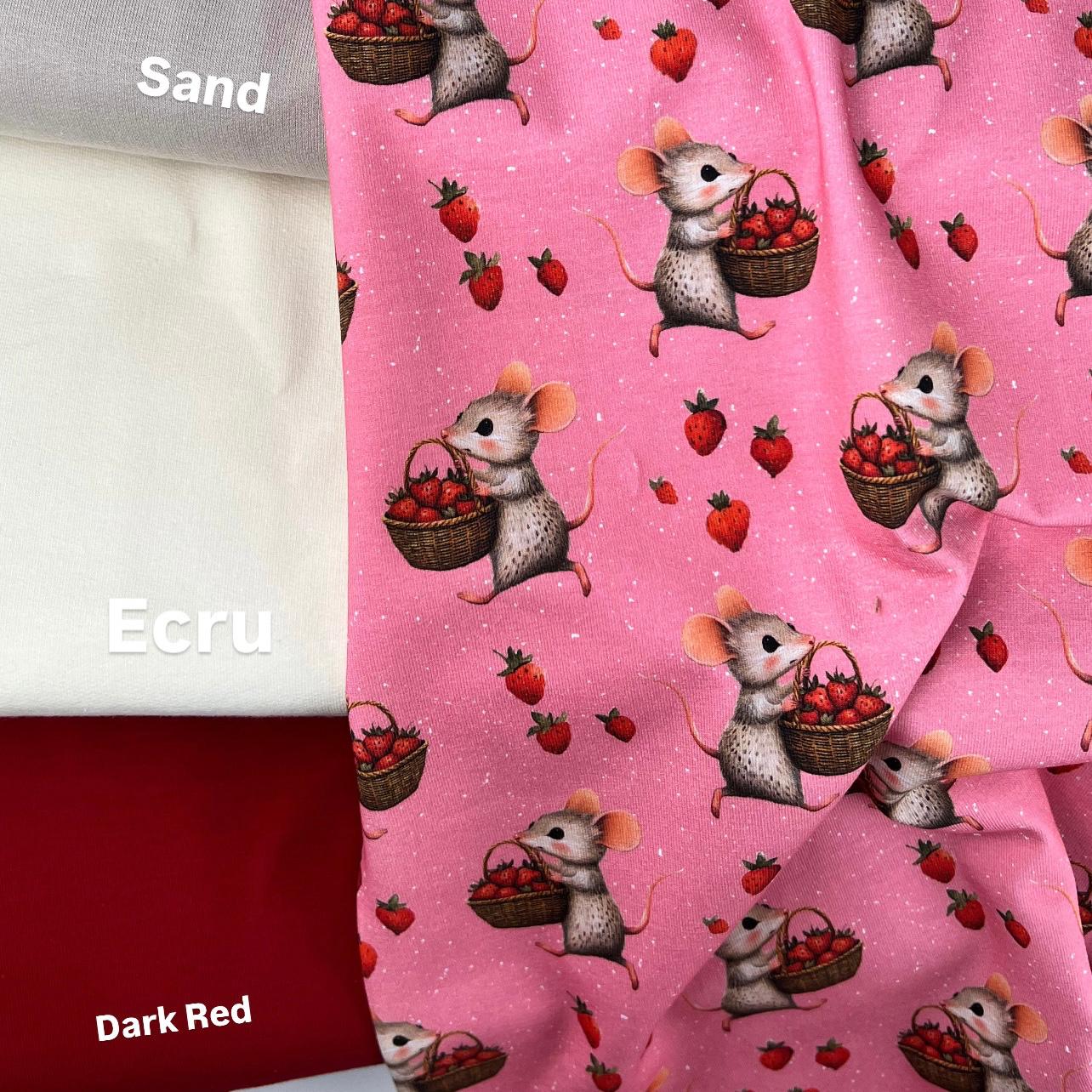 Kinderstoff Maus mit Erdbeeren auf rosa Kombistoffe